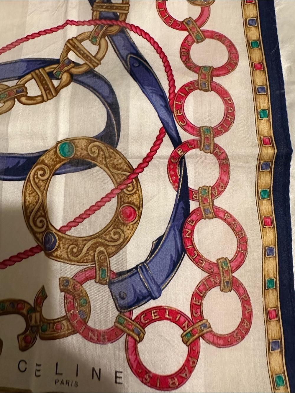 Vintage CELINE Paris Silk Equestrian Scarf 18” Square - Picture 4 of 7